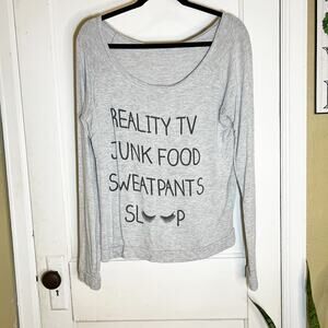 5/$25 Reality Tv Junk Food Sweatpants Sleep Grey Long Sleeve Lounge Top Large